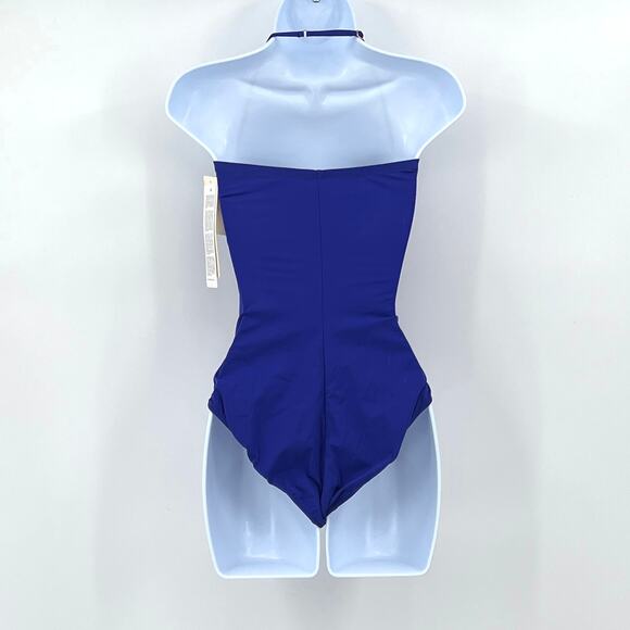GOTTEX Lattice Gathered One Piece Swimsuit Womens 8 Blue Strapless Convertible - Picture 5 of 16